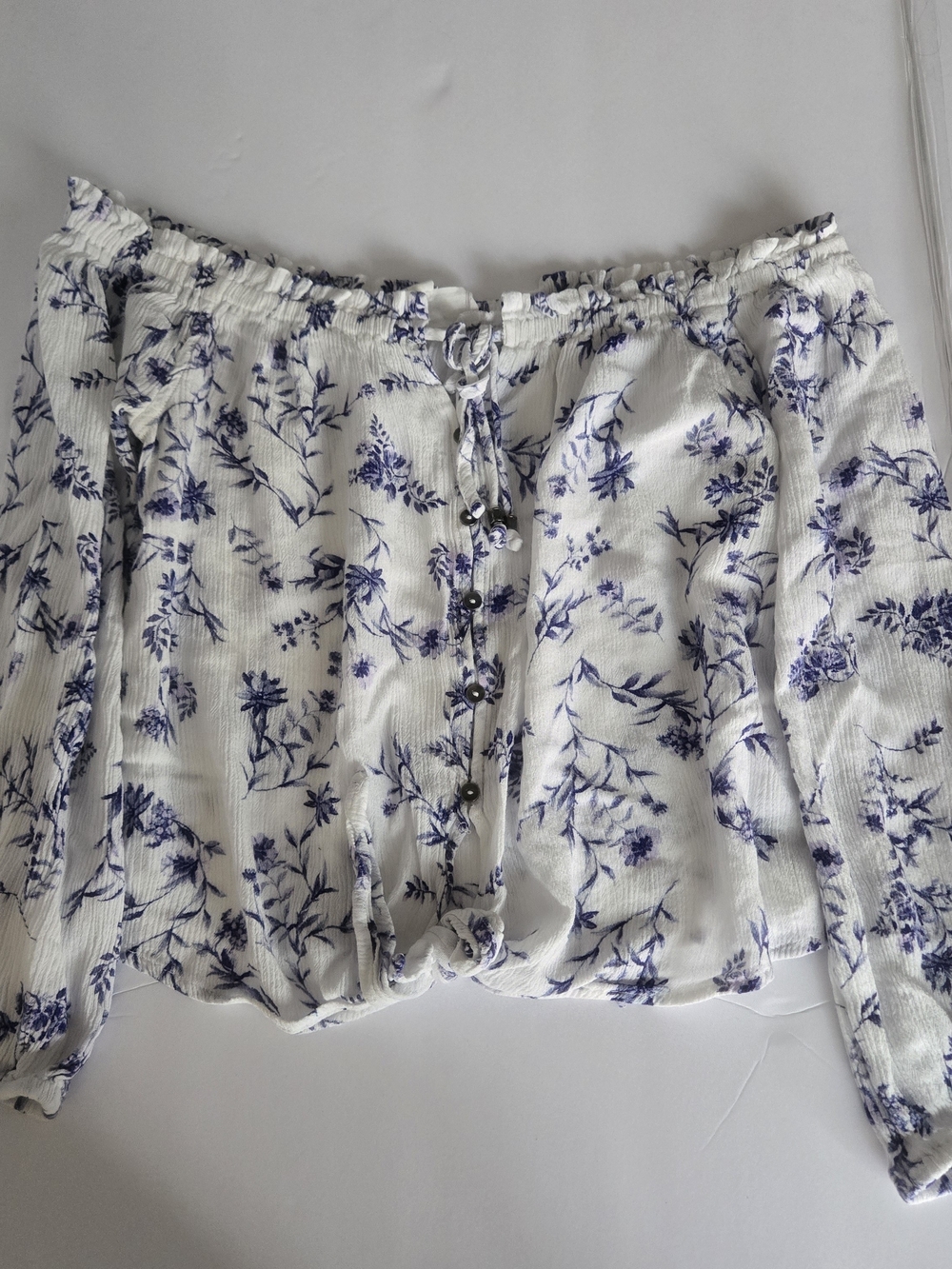 Hippie Rose White Skirt with Blue Floral Print